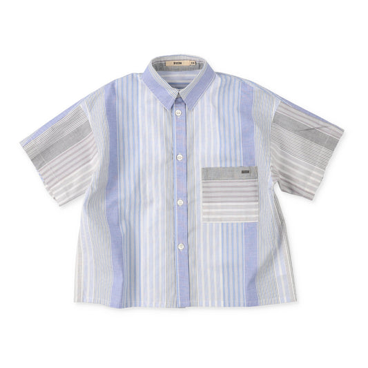 儿童浅蓝色条纹棉衬衫