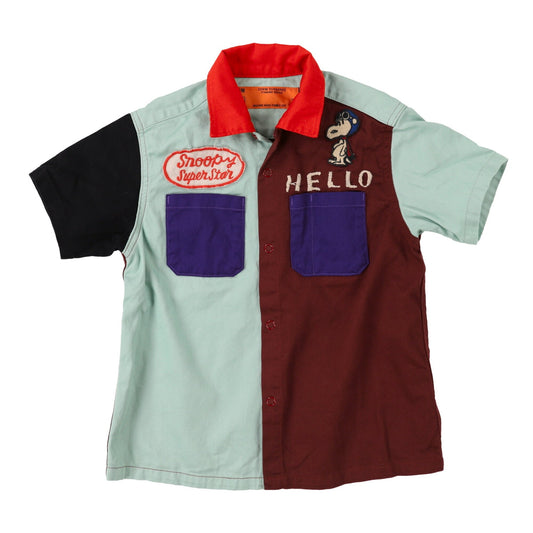 儿童湖绿色史努比棉衬衫