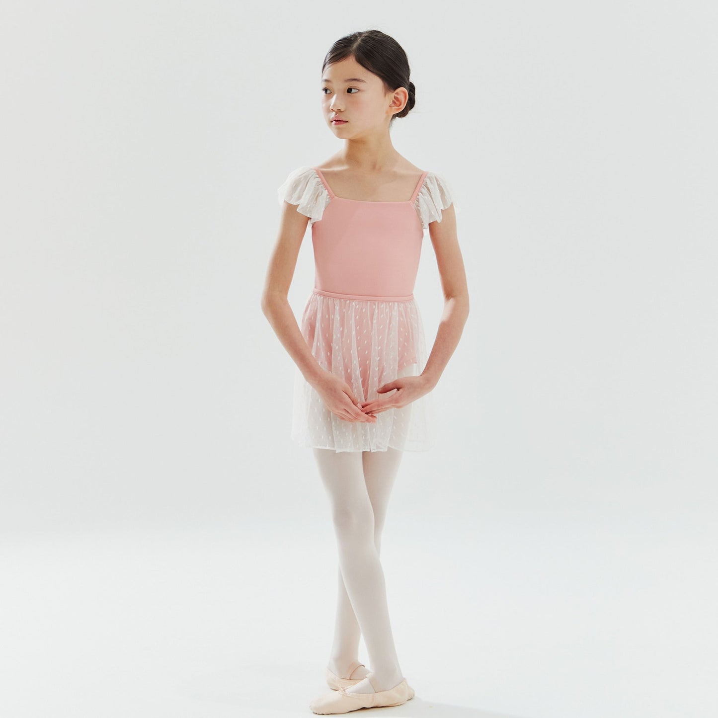 女童桃粉色芭蕾舞连体衣套装(含短裙)