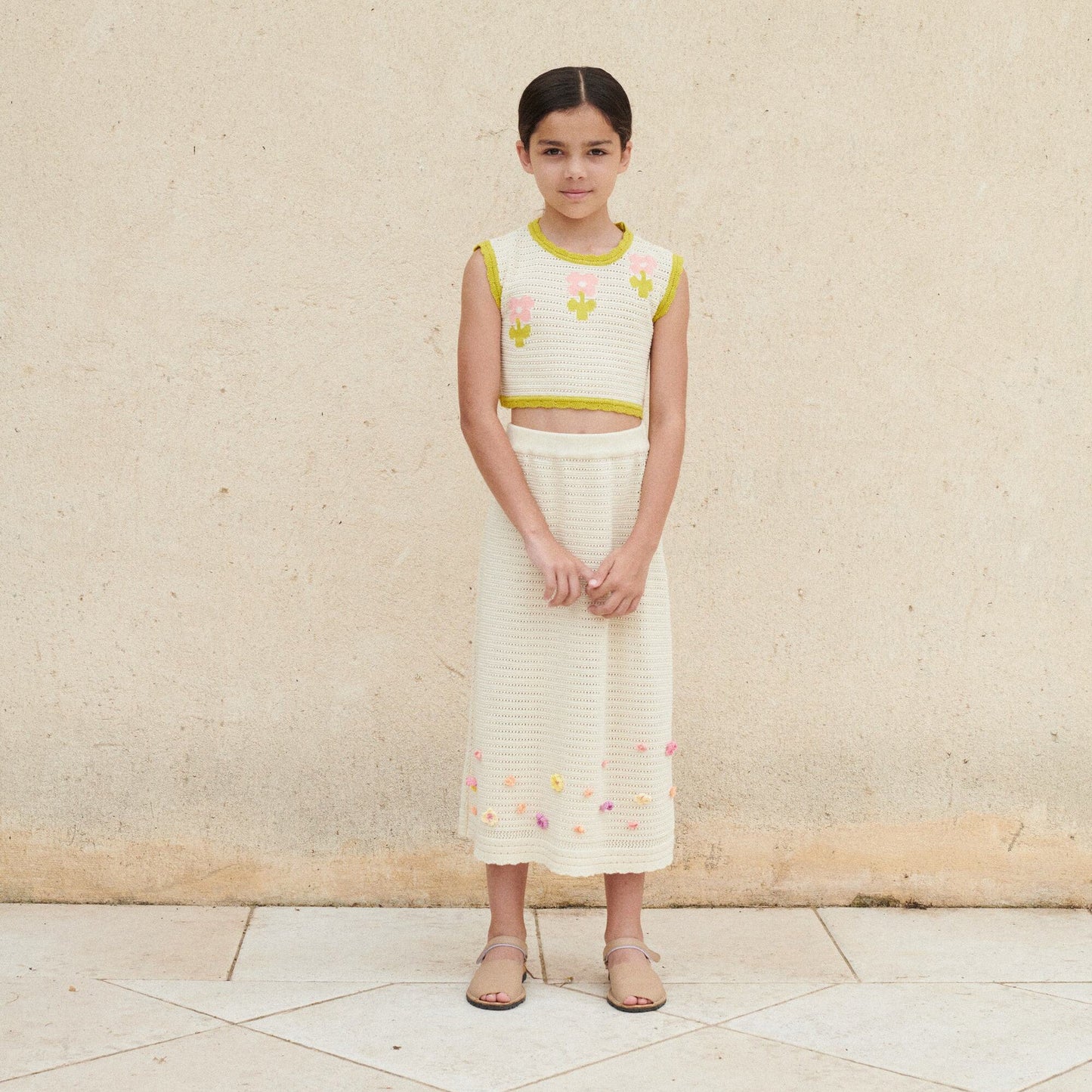 女童米白色针织短裙