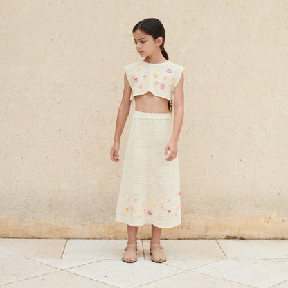 女童米白色针织短裙