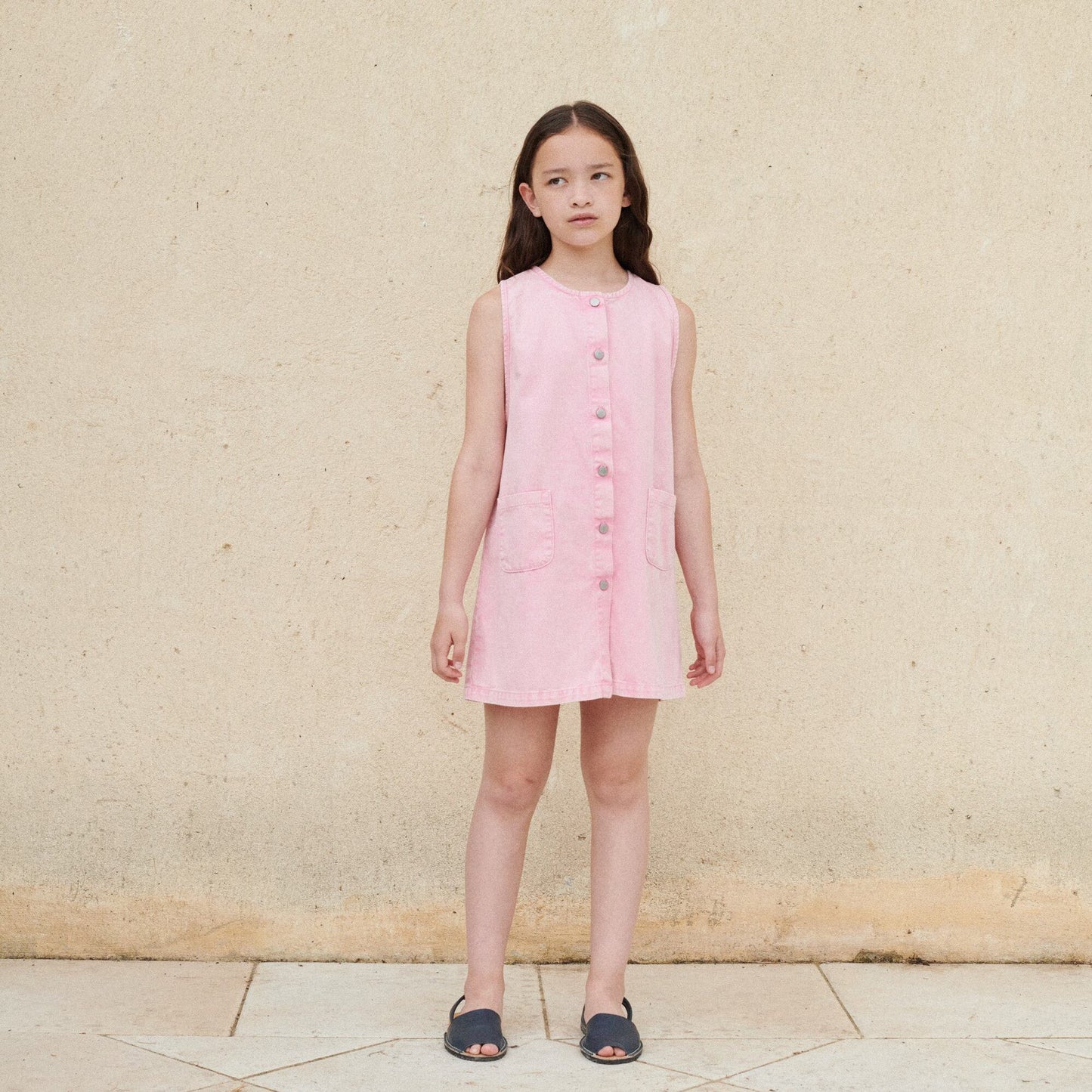 女童粉色棉连衣裙