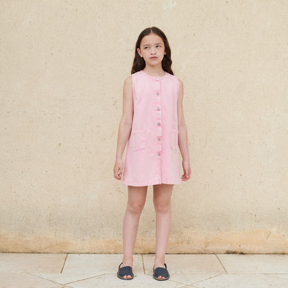 女童粉色棉连衣裙