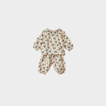 女婴米色印花棉套装