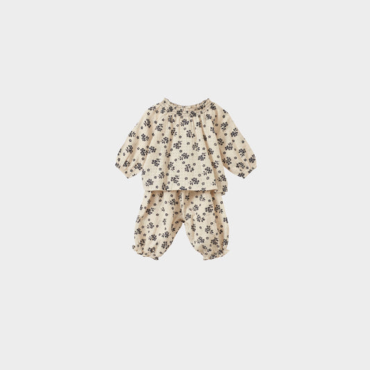 女婴米色印花棉套装