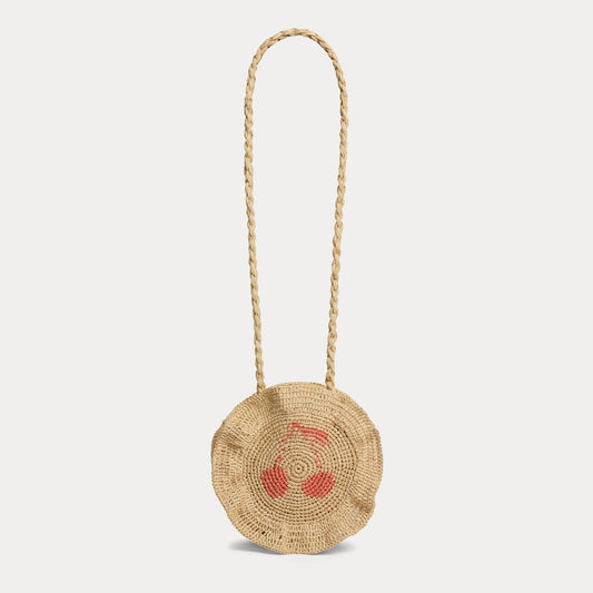 女童米色Logo拉菲草单肩包