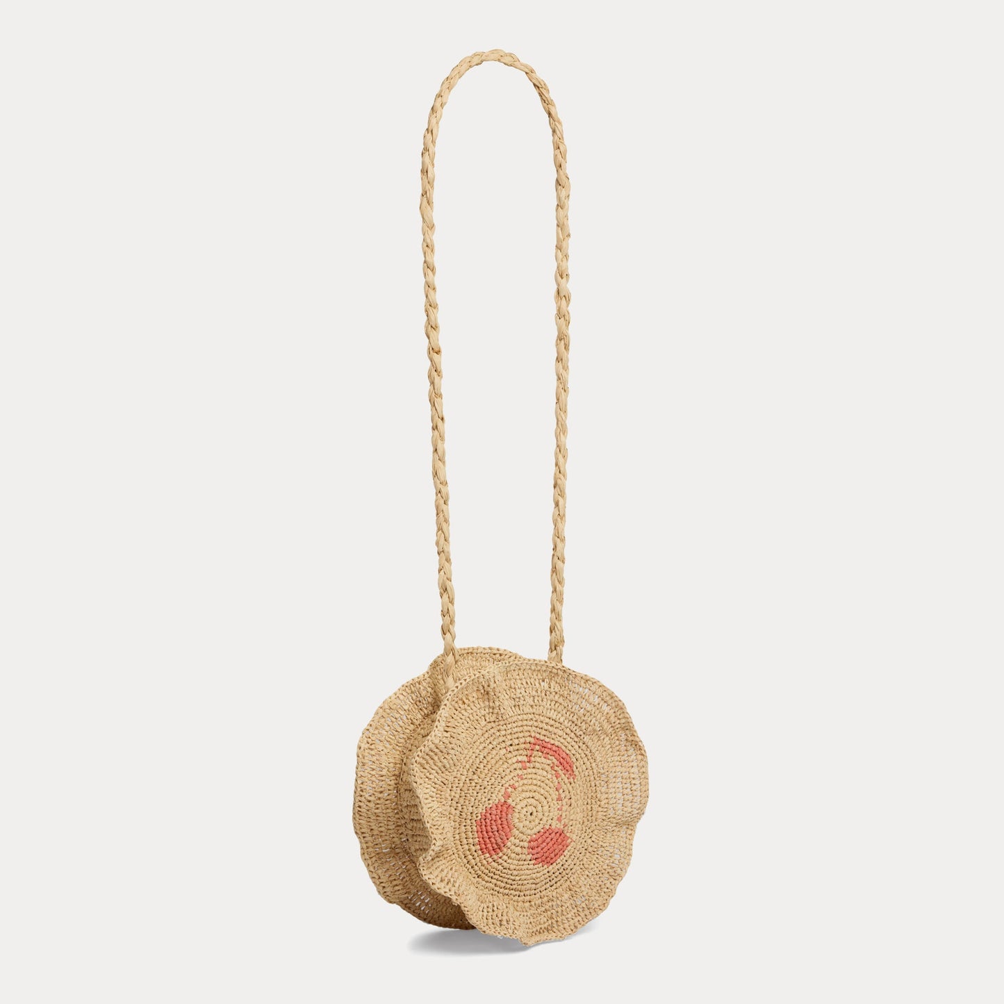 女童米色Logo拉菲草单肩包