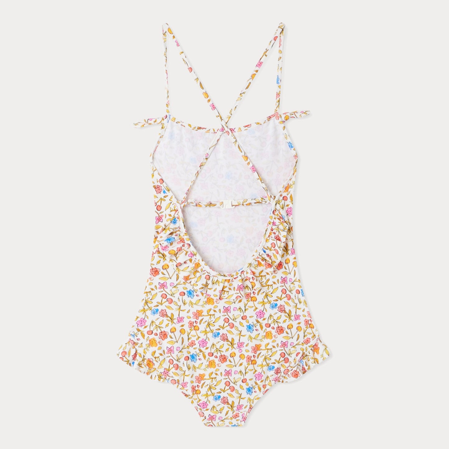 女童橙色碎花泳衣