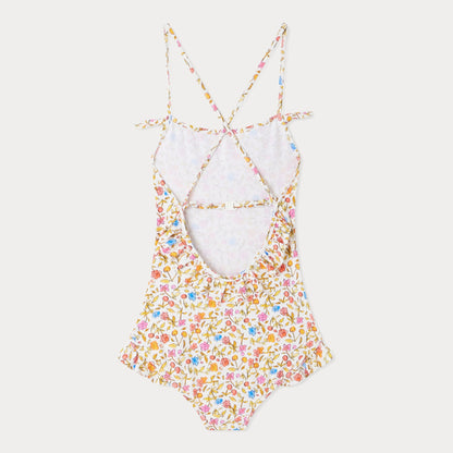 女童橙色碎花泳衣