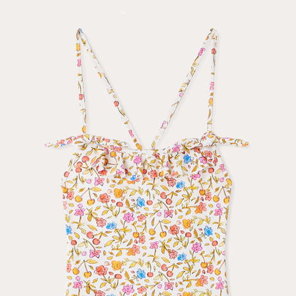 女童橙色碎花泳衣