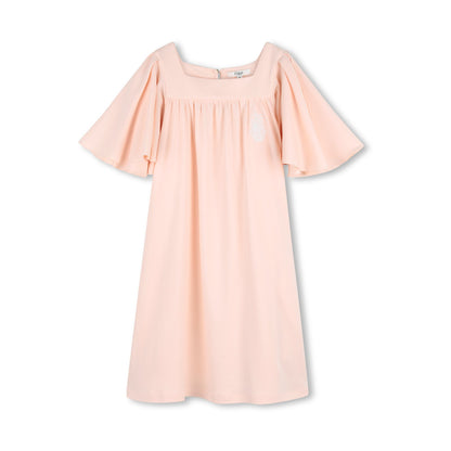 女童浅粉色荷叶边棉连衣裙
