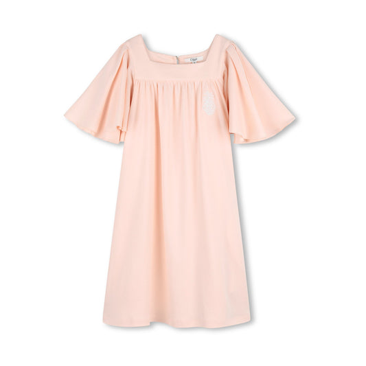 女童浅粉色荷叶边棉连衣裙