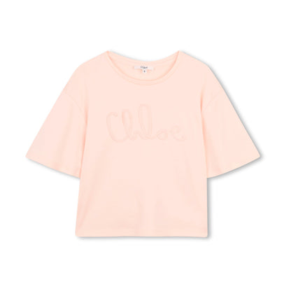 女童浅粉色Logo棉T恤