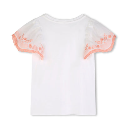 女童白色荷叶边棉T恤