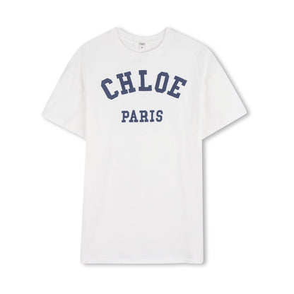 女童白色Logo棉连衣裙