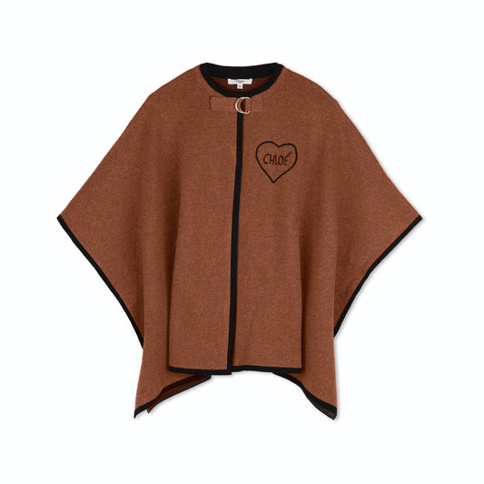 女童焦糖色刺绣Logo斗篷