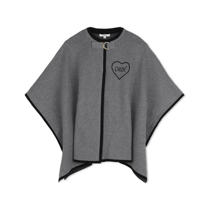 女童灰色刺绣Logo斗篷