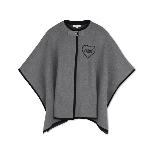 女童灰色刺绣Logo斗篷