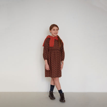 女童巧克力色碎花棉连衣裙