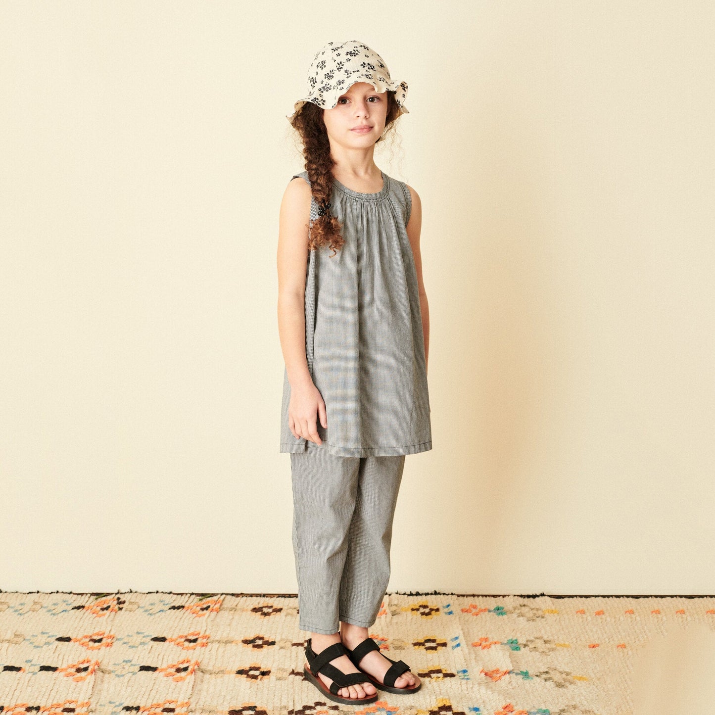 儿童黑色格子棉长裤