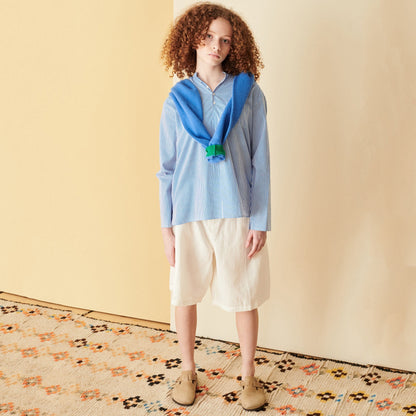 儿童蓝色条纹棉衬衫