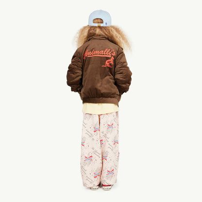 儿童棕色灯芯绒棉服