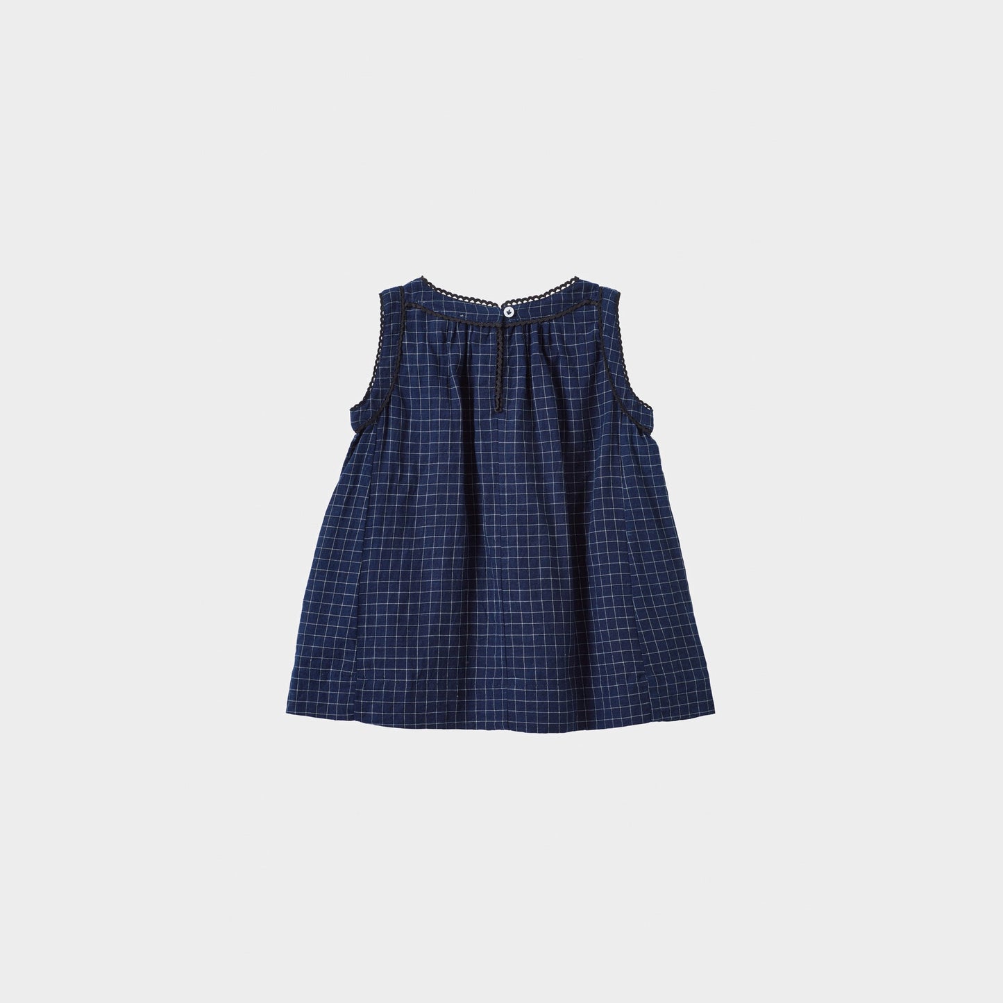 女婴藏青色格子棉连衣裙