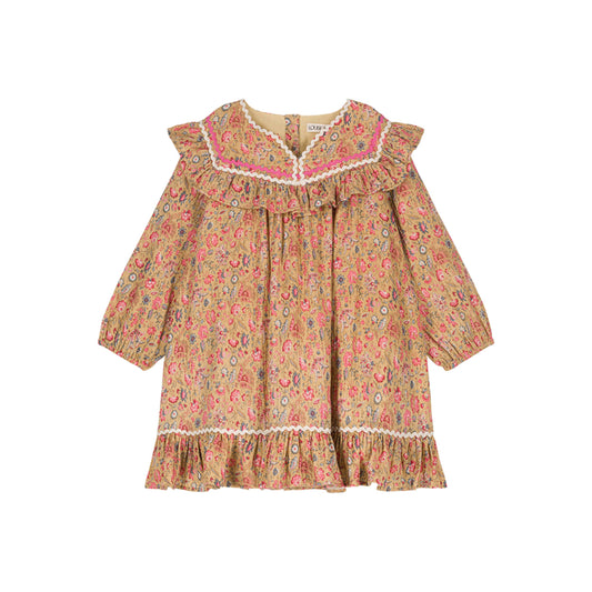 女童黄色花朵棉连衣裙