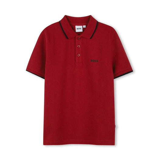 男童红色Logo棉Polo衫