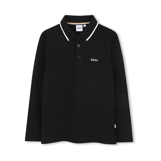 男童黑色Logo棉Polo衫