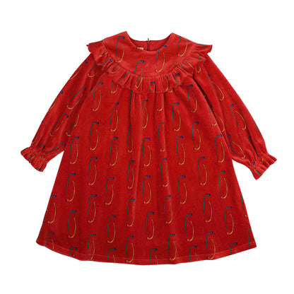 女童红色丝绒连衣裙