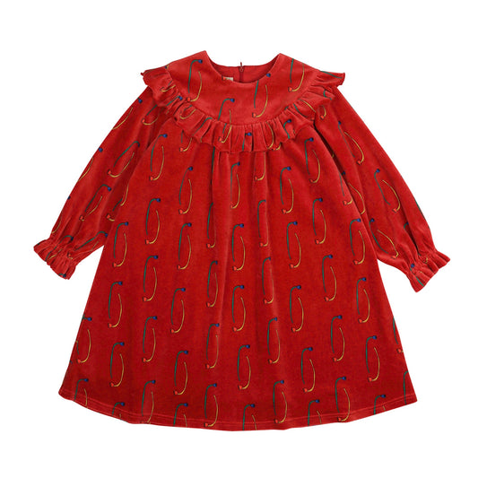 女童红色丝绒连衣裙