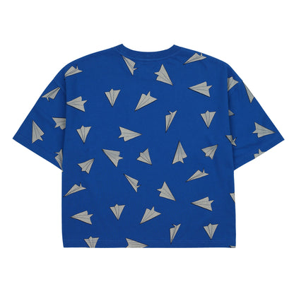 儿童蓝色纸飞机棉T恤