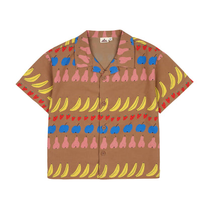 儿童棕色印花棉衬衫