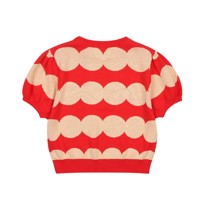 女童红色圆点针织T恤