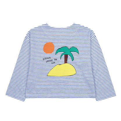 女童蓝色条纹棉开衫