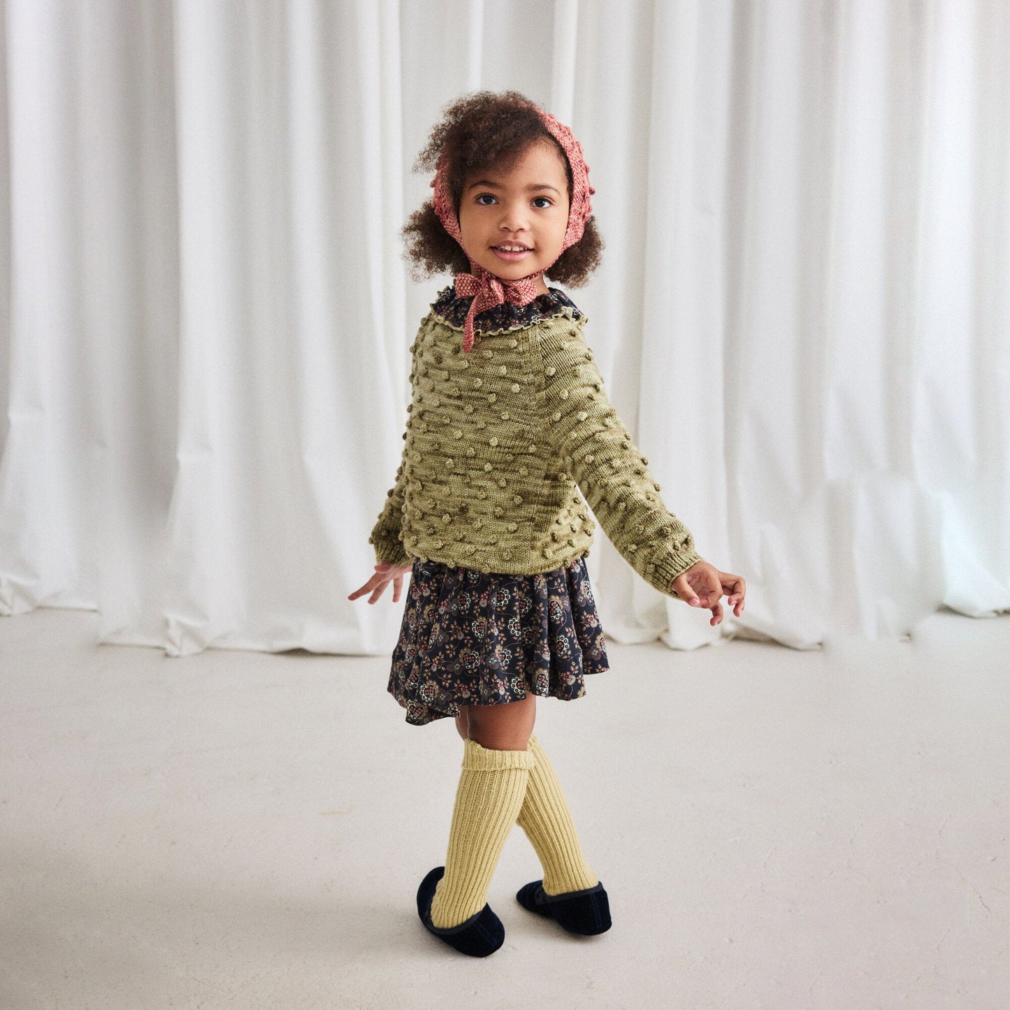 儿童绿色爆米花羊毛毛衣