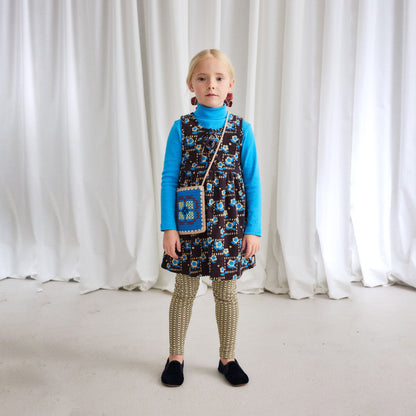 女童深棕色印花棉连衣裙