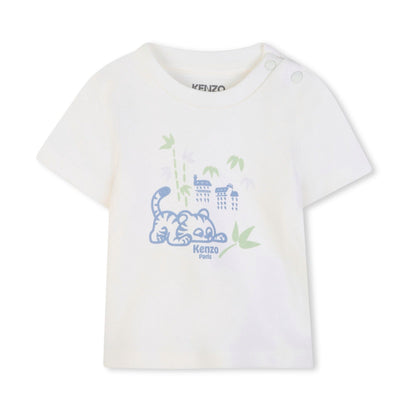 男婴白色&浅蓝色印花棉套装