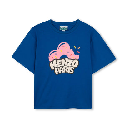 女童蓝色甜甜圈印花棉T恤