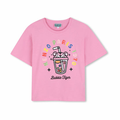 女童粉色泡泡虎印花棉T恤