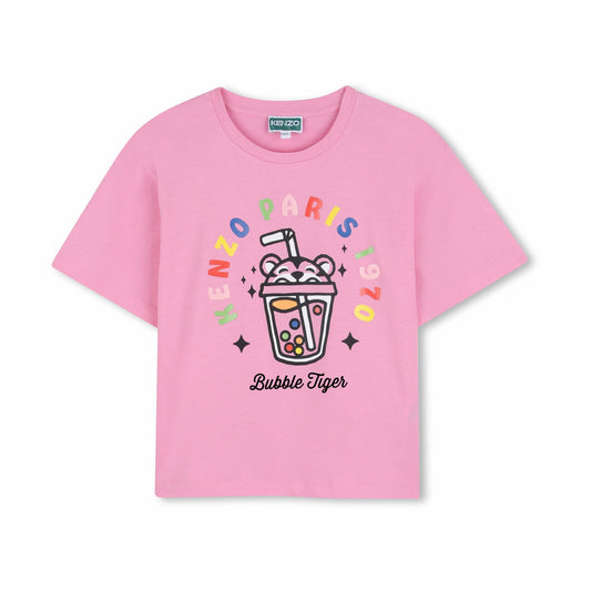 女童粉色泡泡虎印花棉T恤
