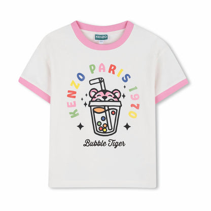 女童白色泡泡虎印花棉T恤