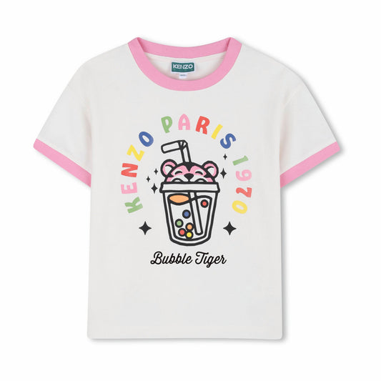 女童白色泡泡虎印花棉T恤
