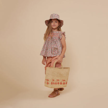 女童粉色碎花棉上衣