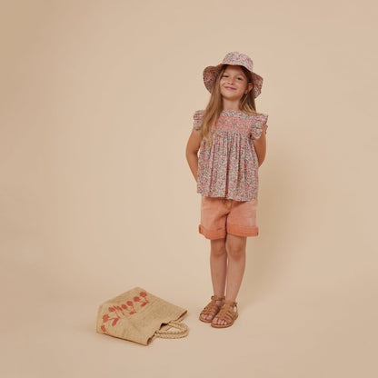 女童粉色碎花棉上衣