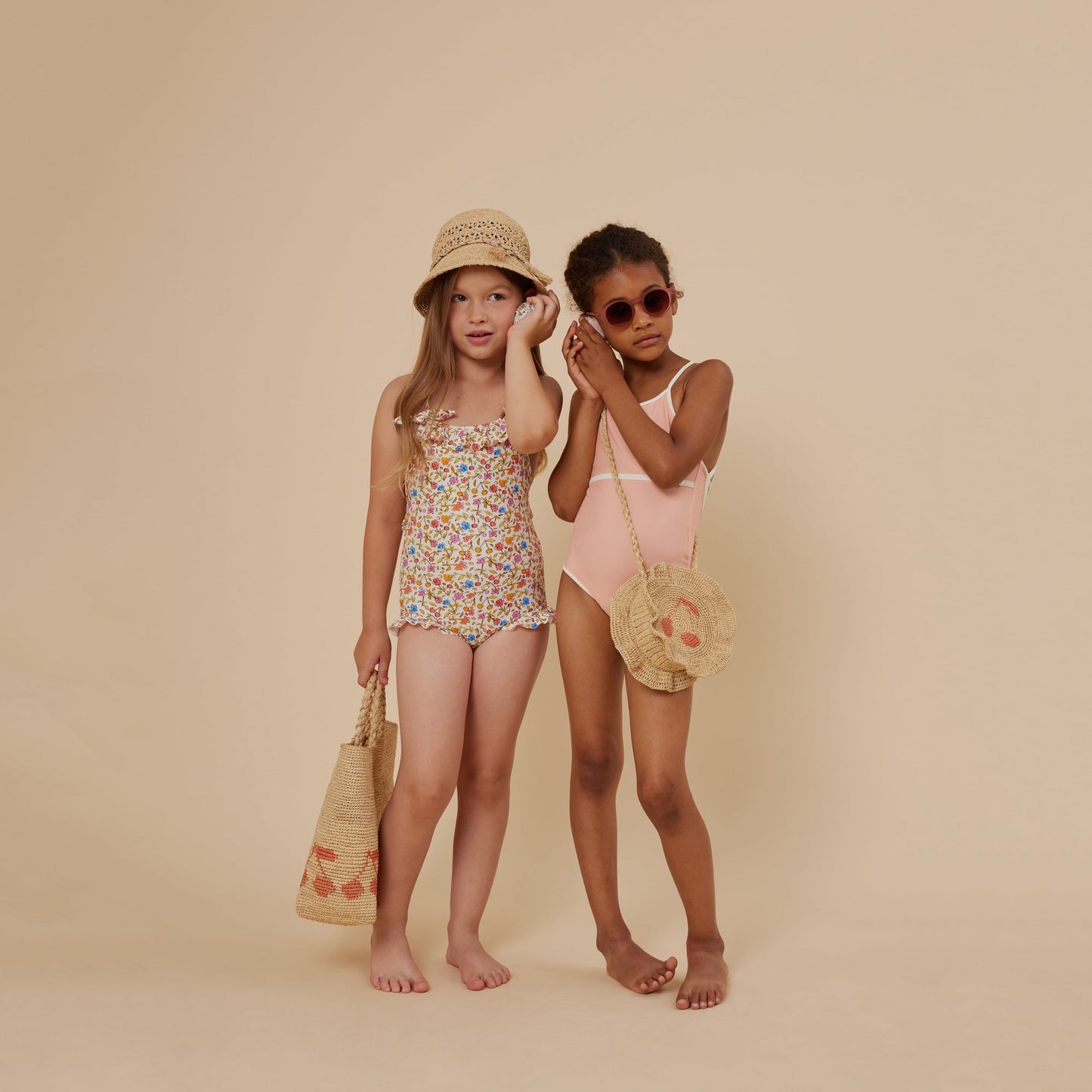 女童橙色碎花泳衣