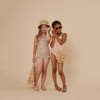 女童橙色碎花泳衣