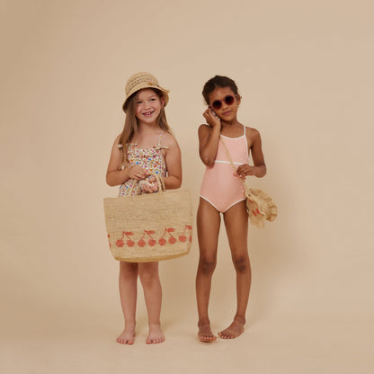 女童橙色碎花泳衣