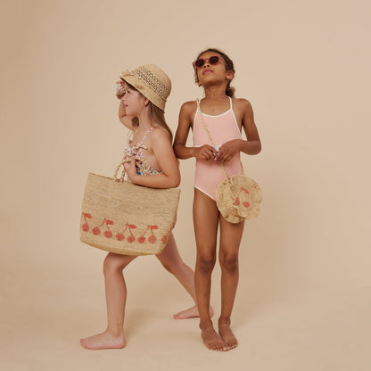 女童橙色碎花泳衣